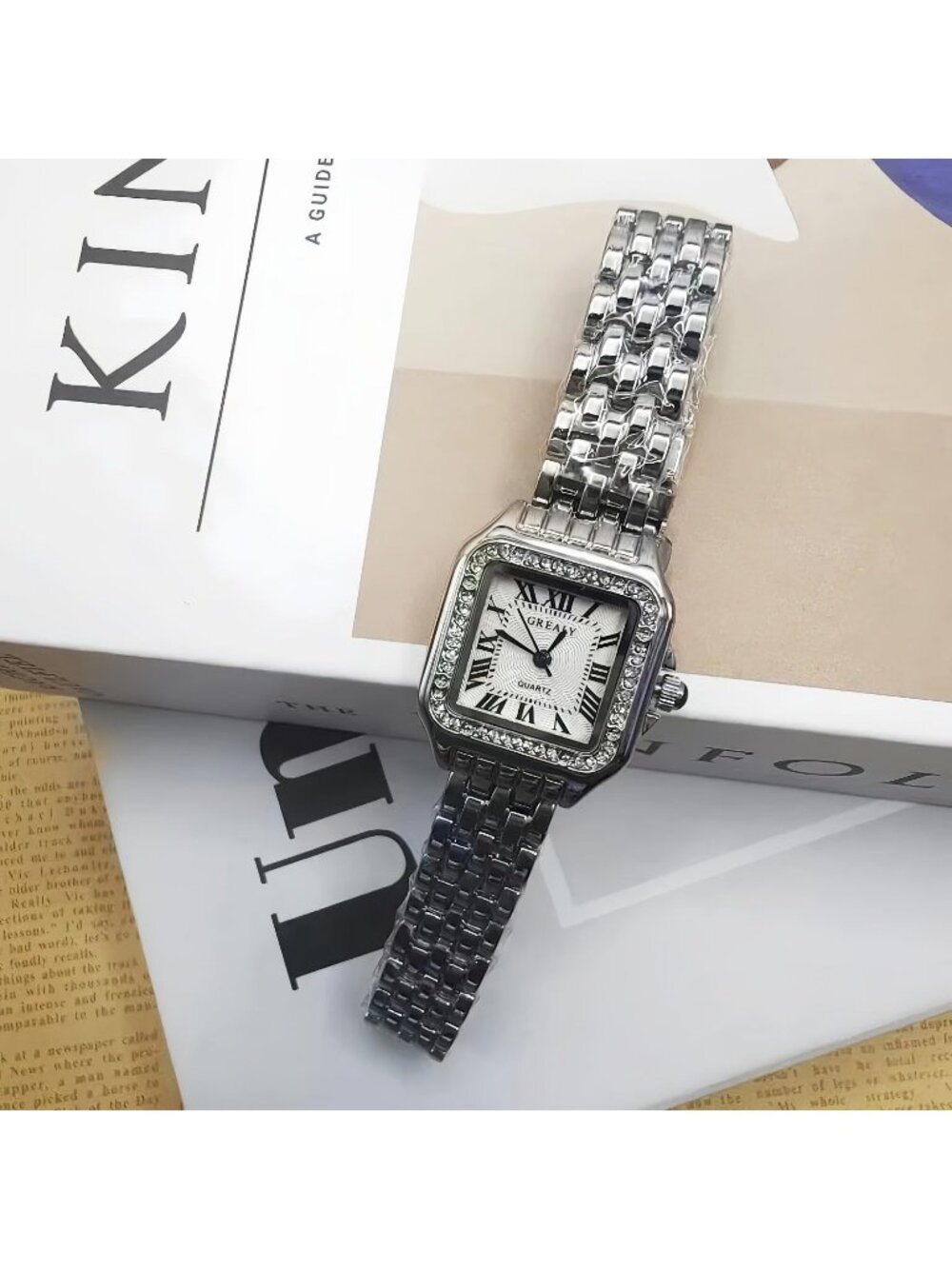 Women's Silver White Crystal Roman Dial Bangle Stainless Steel Ladies Wristwatch - Picture 6 of 7
